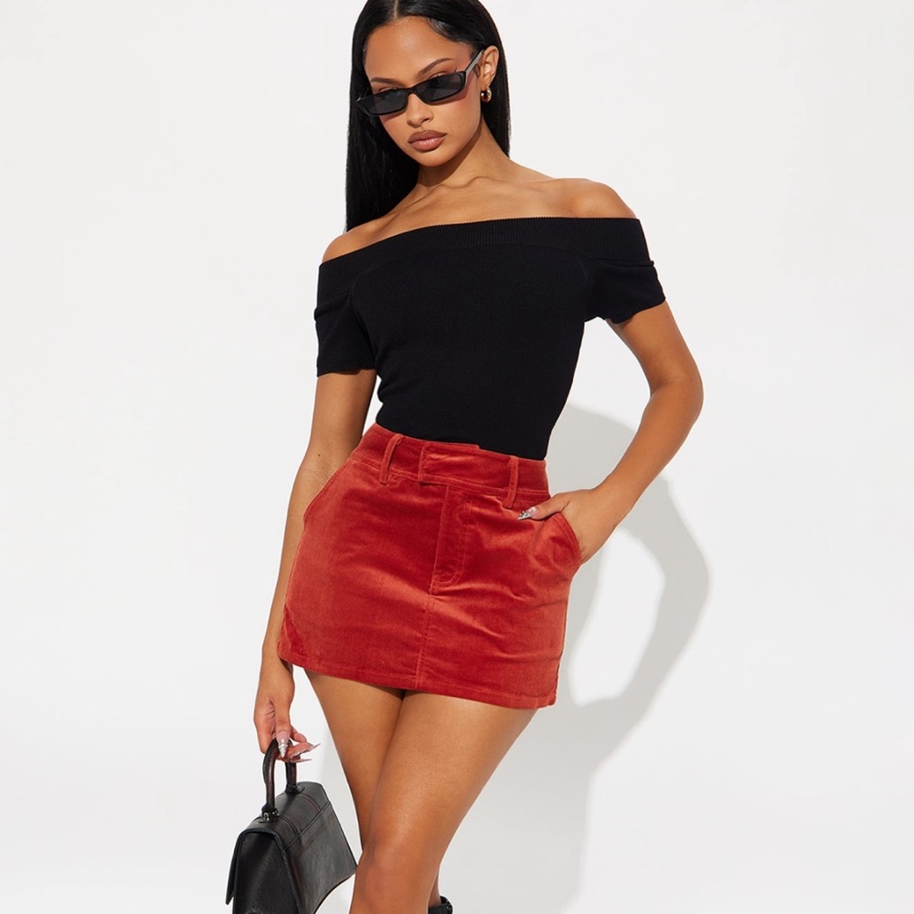Elegant Red Corduroy Mini Skirt